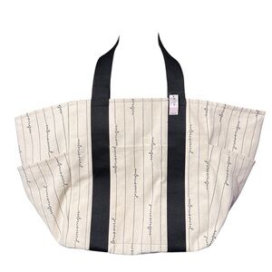 Victoria's Secret Cream and Black Pinstripe Tote weekender bag